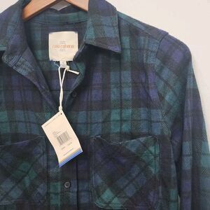 Casa Cabana Sienna Womens Black Watch Plaid Flannel Button Down Shirt Small NWT‎